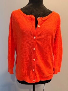 Joe Fresh Vibrant Orange Knit Cardigan 100% cotton size M lightweight